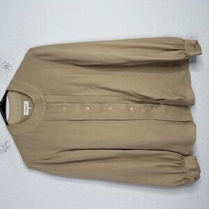 Lafayette‎ 148 Shirt Womens Small Brown Silk Button Long Sleeve Career Blouse